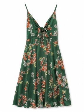 Floral Tie-Front Green Maxi Dress